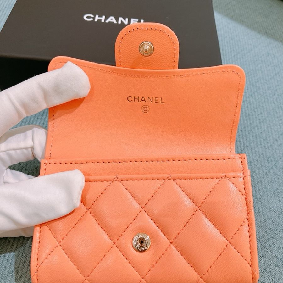Chanel Flap Card Holder 香奈兒珊瑚粉紅羊皮卡包-15