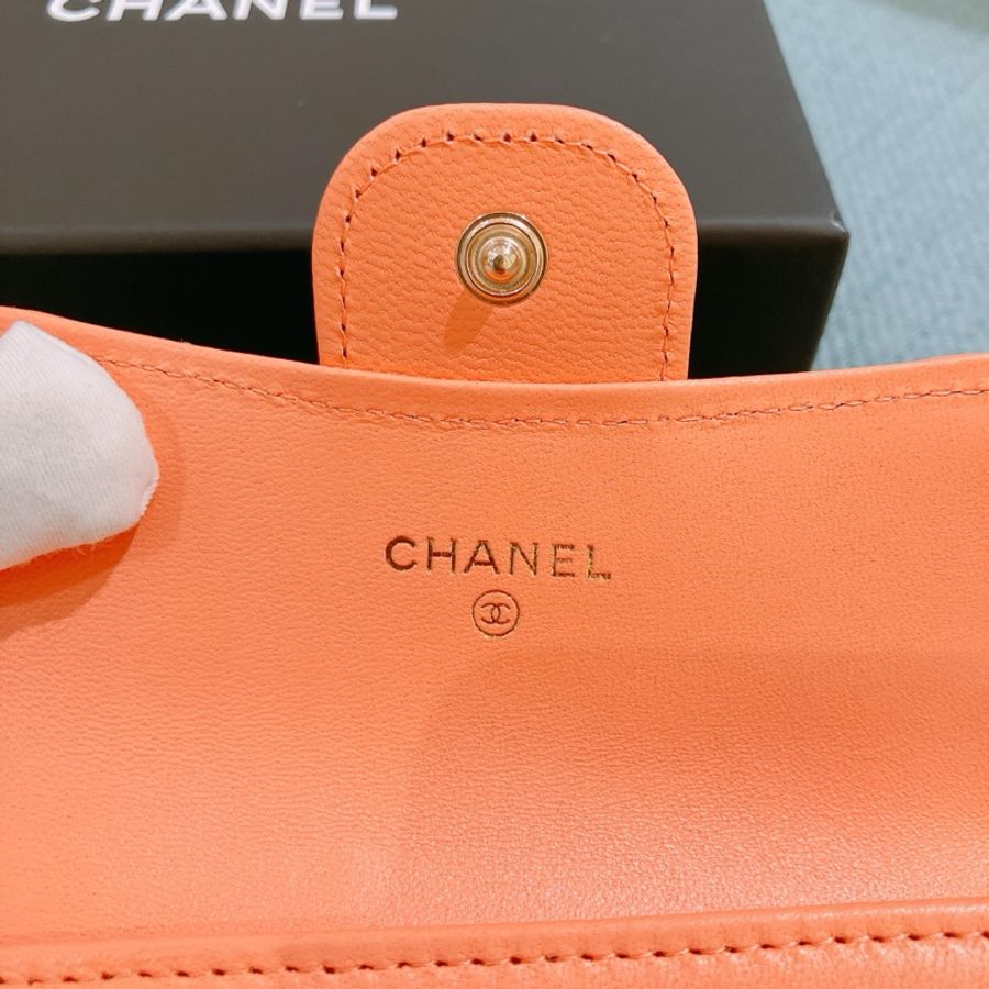 Chanel Flap Card Holder 香奈兒珊瑚粉紅羊皮卡包-16