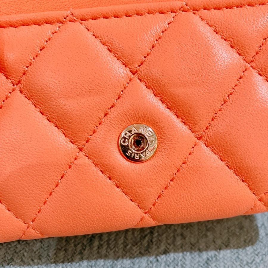 Chanel Flap Card Holder 香奈兒珊瑚粉紅羊皮卡包-17