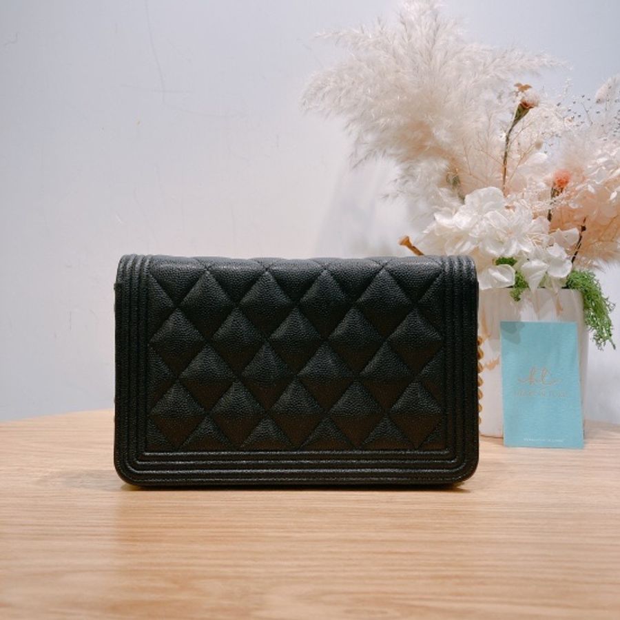 chanel Boy Wallet on Chain 香奈兒黑色荔枝皮 WOC-1