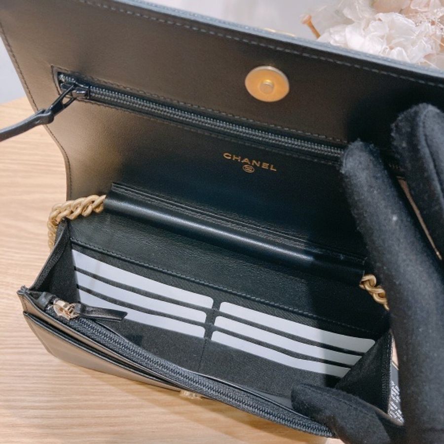chanel Boy Wallet on Chain 香奈兒黑色荔枝皮 WOC-3
