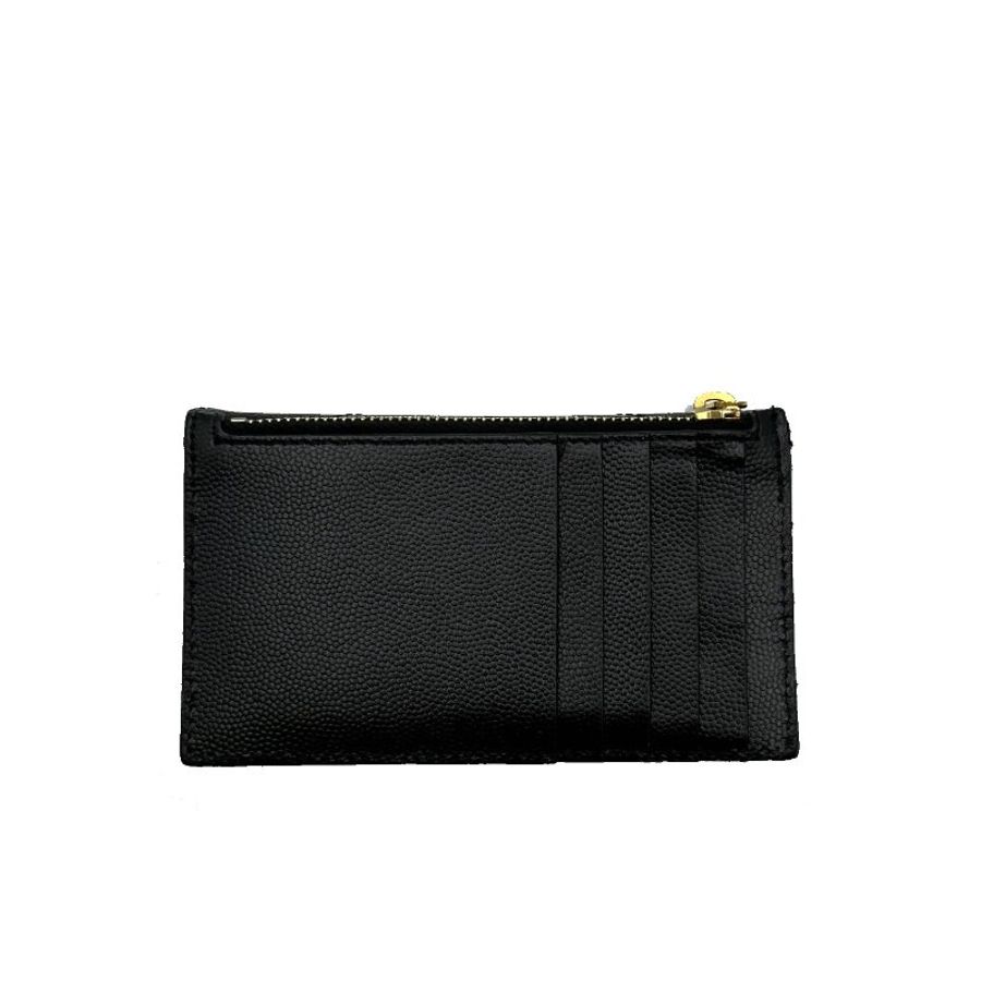 YSL 一字拉鍊零錢卡包 - 黑金-1