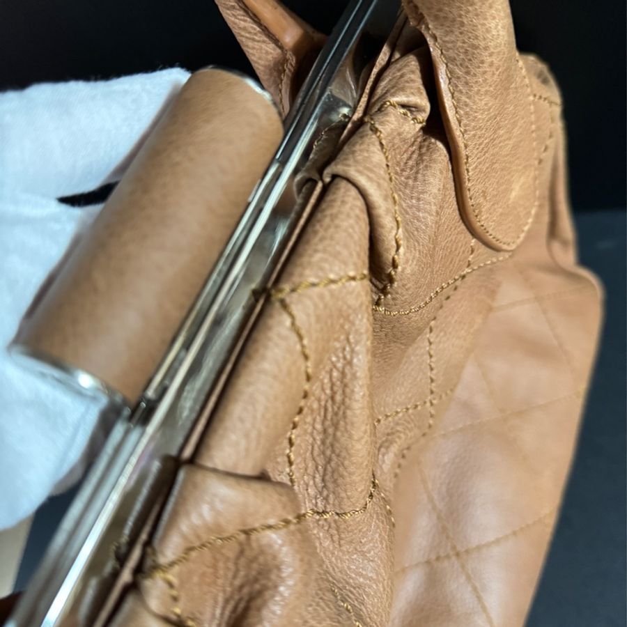 Chanel香奈兒 Wild Stitch Matelasse粗縫紋手提包 咖色 銀色五金-40