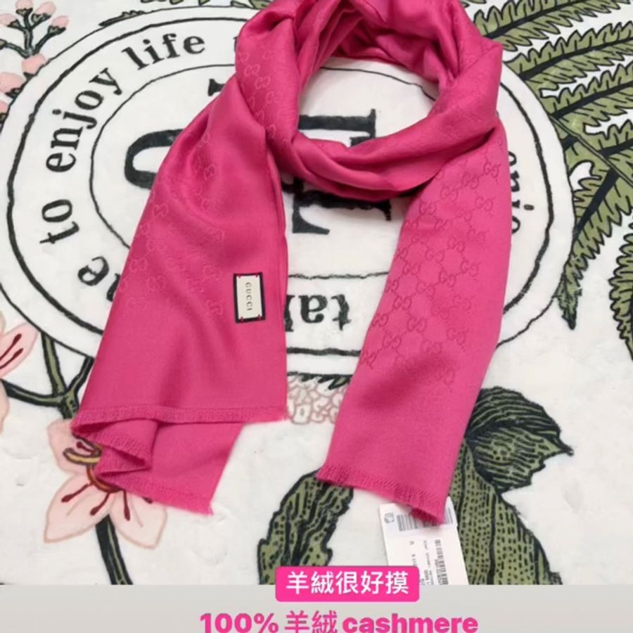 全新Gucci 100%cashmere羊絨圍巾/桃紅色/粉色/質感超好摸🧣-0