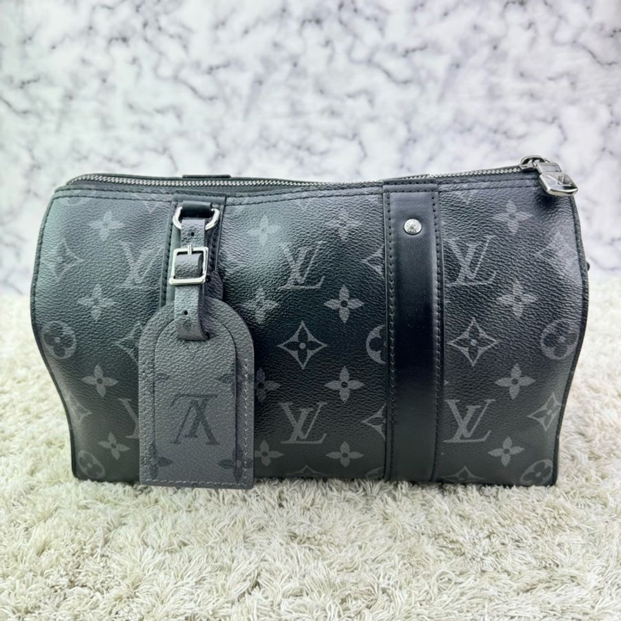 LV M45936 City keepall Monogram 帆布拉鍊斜背包 黑灰-6