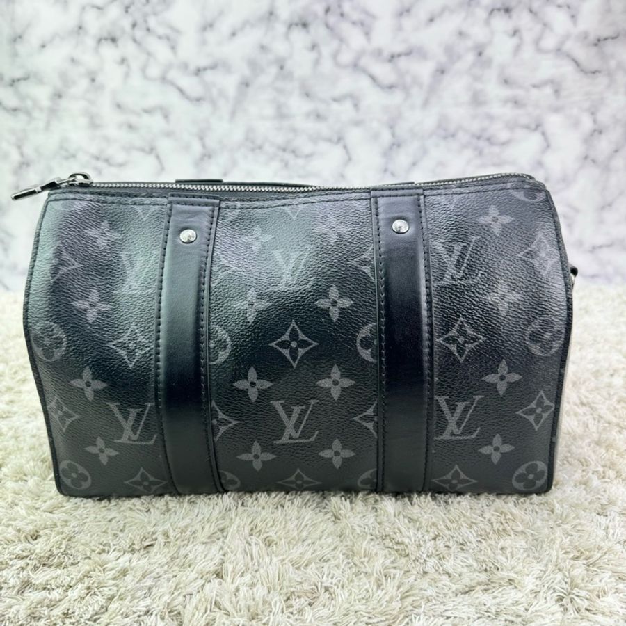 LV M45936 City keepall Monogram 帆布拉鍊斜背包 黑灰-7