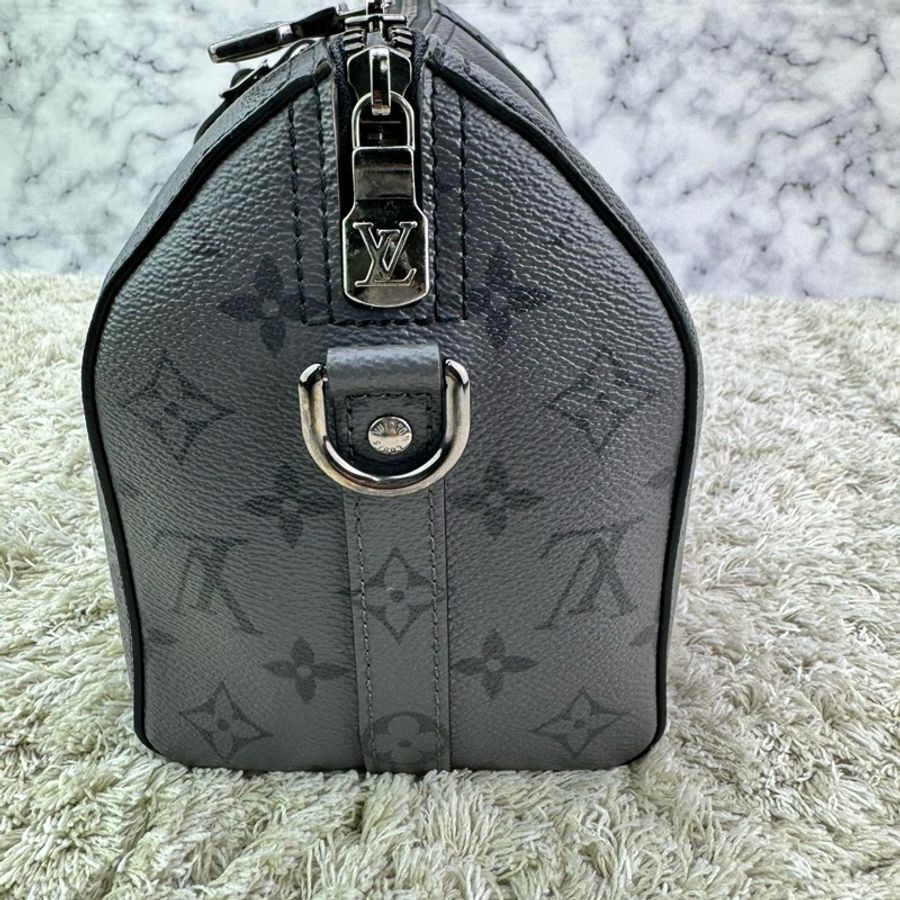 LV M45936 City keepall Monogram 帆布拉鍊斜背包 黑灰-8