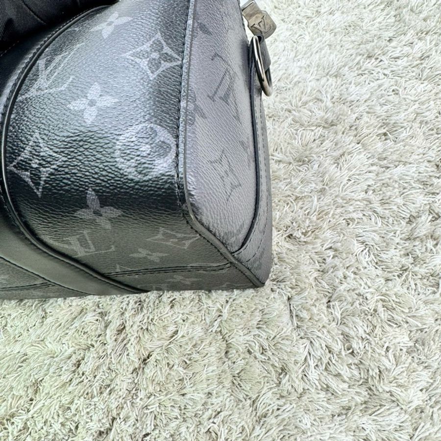 LV M45936 City keepall Monogram 帆布拉鍊斜背包 黑灰-11