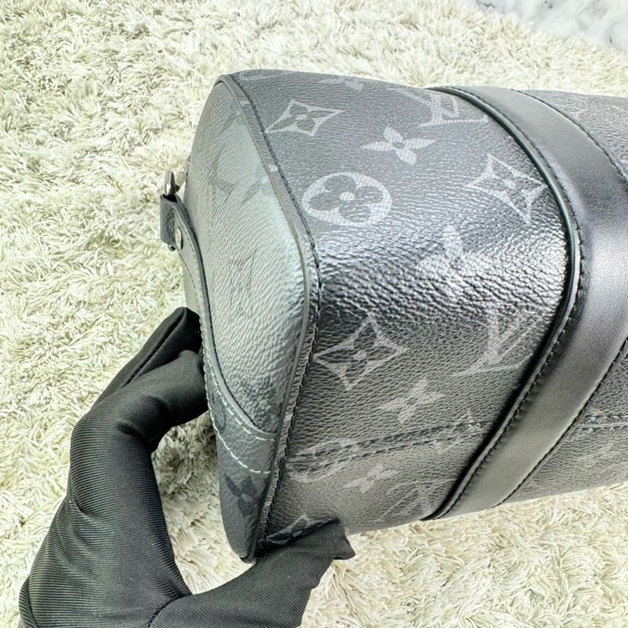 LV M45936 City keepall Monogram 帆布拉鍊斜背包 黑灰-14