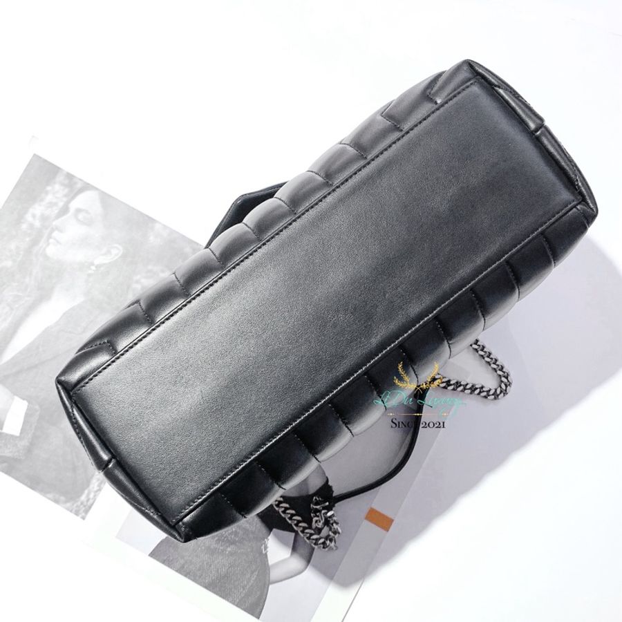YSL LOULOU 中型 黑色 復古銀釦 牛皮 山形紋 雙肩 掀蓋鍊包 雙肩包 肩背包-4