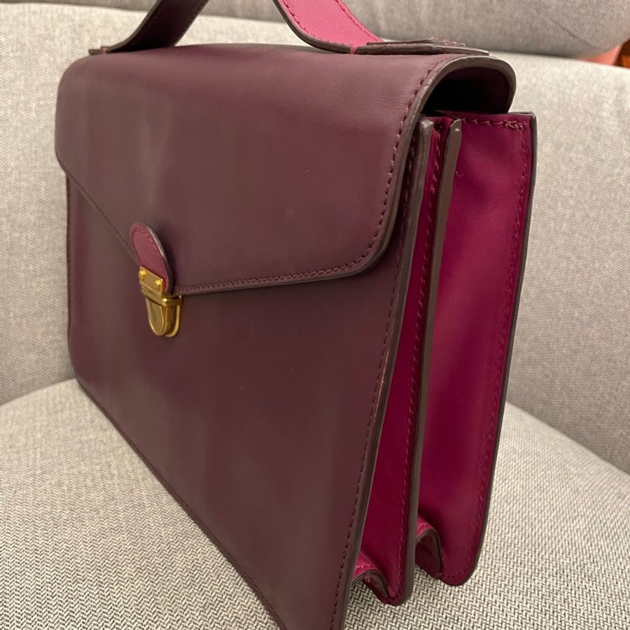 MARC BY MARC JACOBS 真皮桃紅紫雙色拼色復古感公事包-6