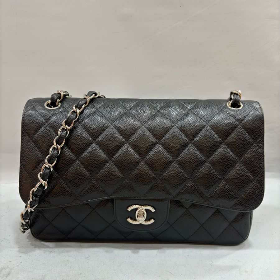 CHANEL A58600 黑色 荔枝皮 銀釦 Coco 30 Jumbo CF30-1