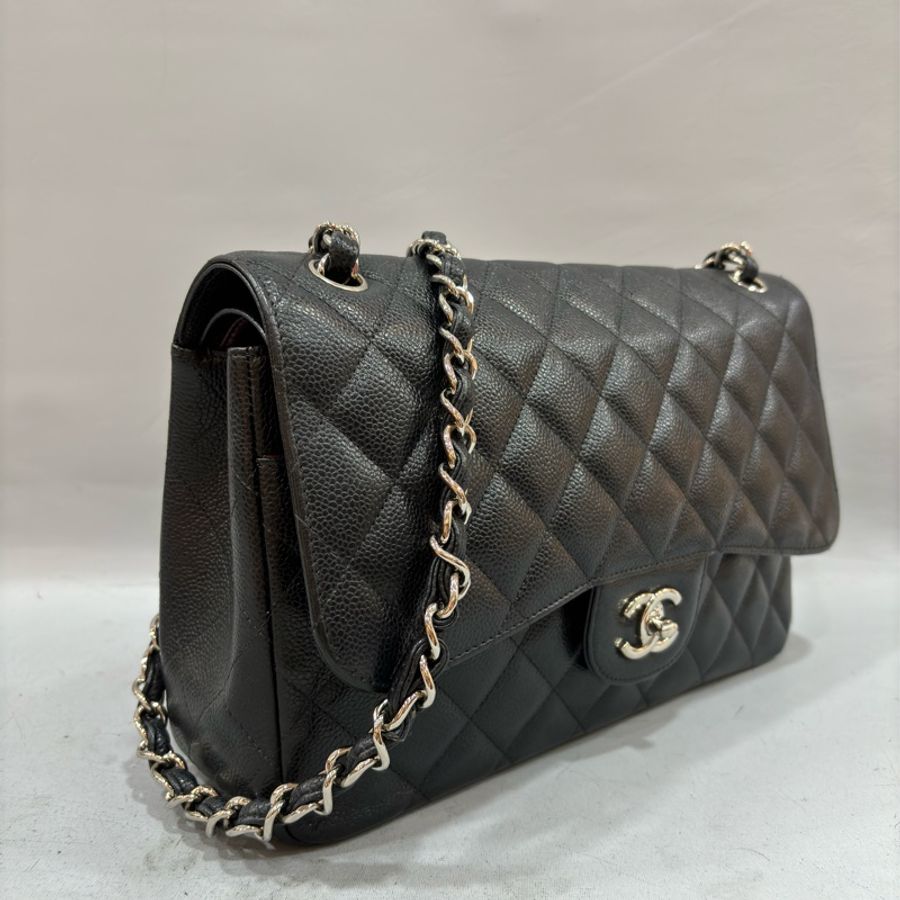 CHANEL A58600 黑色 荔枝皮 銀釦 Coco 30 Jumbo CF30-3