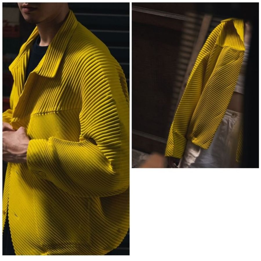 (全新) HOMME PLISSE季節黃立領造型外套 2號 ISSEY MIYAKE 三宅一生 專櫃正品-3
