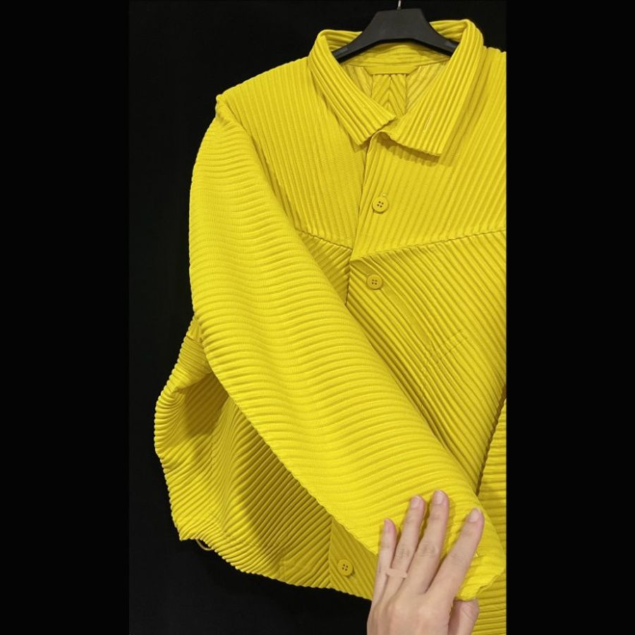 (全新) HOMME PLISSE季節黃立領造型外套 2號 ISSEY MIYAKE 三宅一生 專櫃正品-9