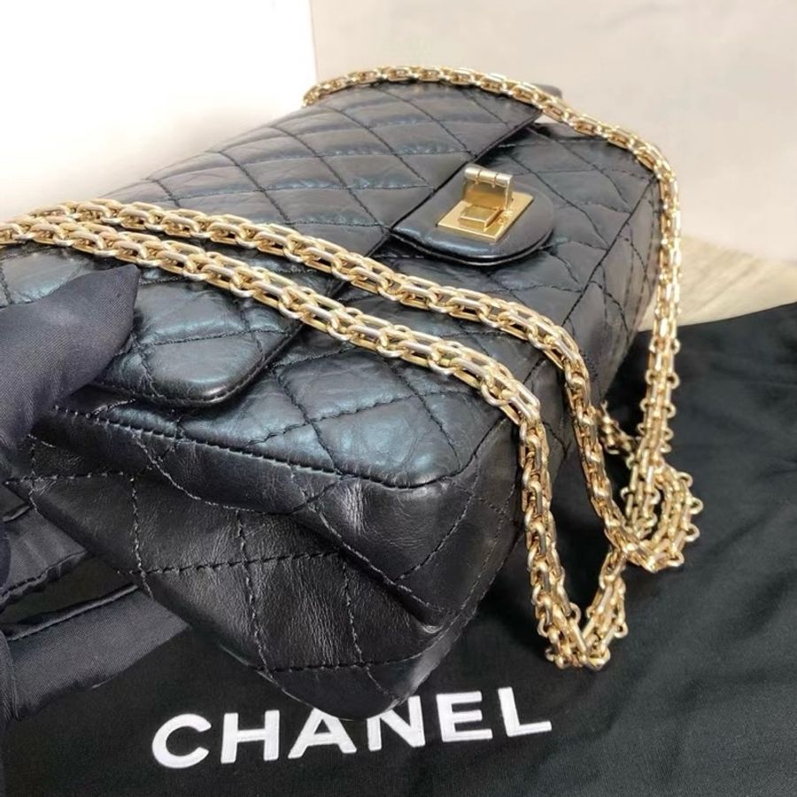 Chanel 2.55黑金牛皮small size-3