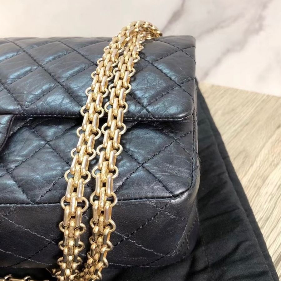 Chanel 2.55黑金牛皮small size-4
