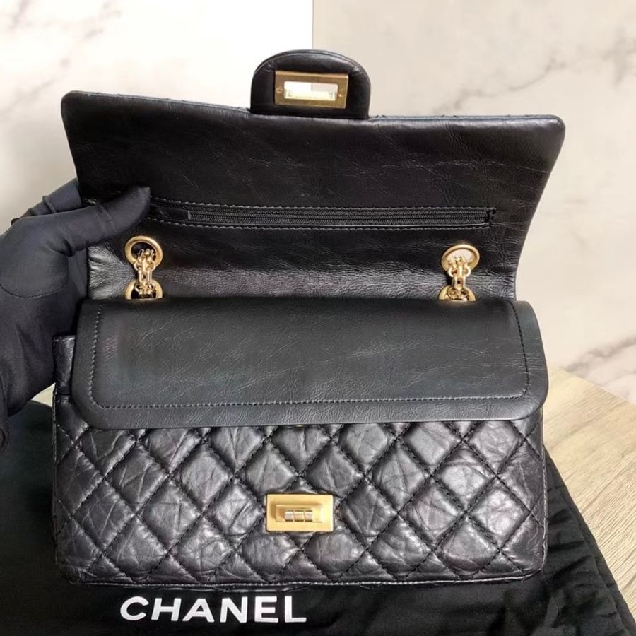 Chanel 2.55黑金牛皮small size-6