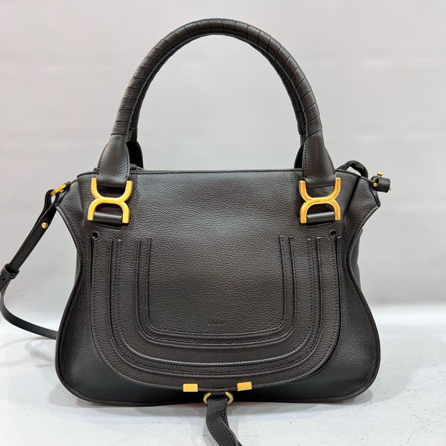 Chloe 黑色 荔枝皮 金釦 Marcie 手提包 肩背包-0
