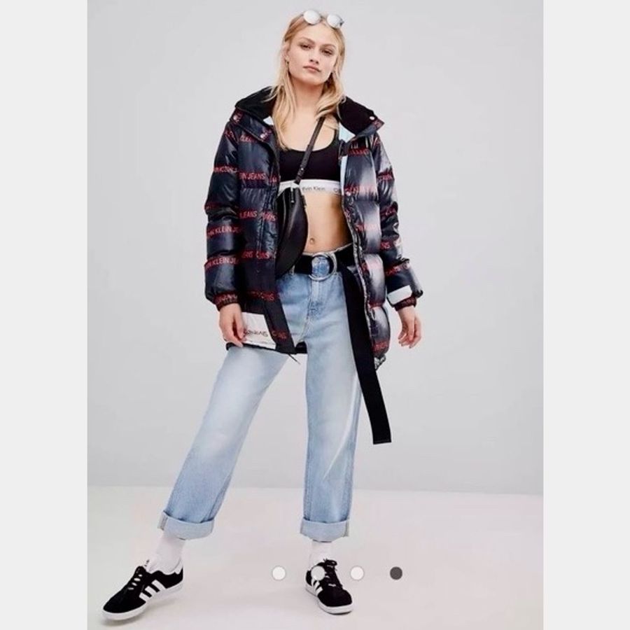 二手正品Calvin Klein jeans 輕羽絨外套/大衣/滿版LOGO-3