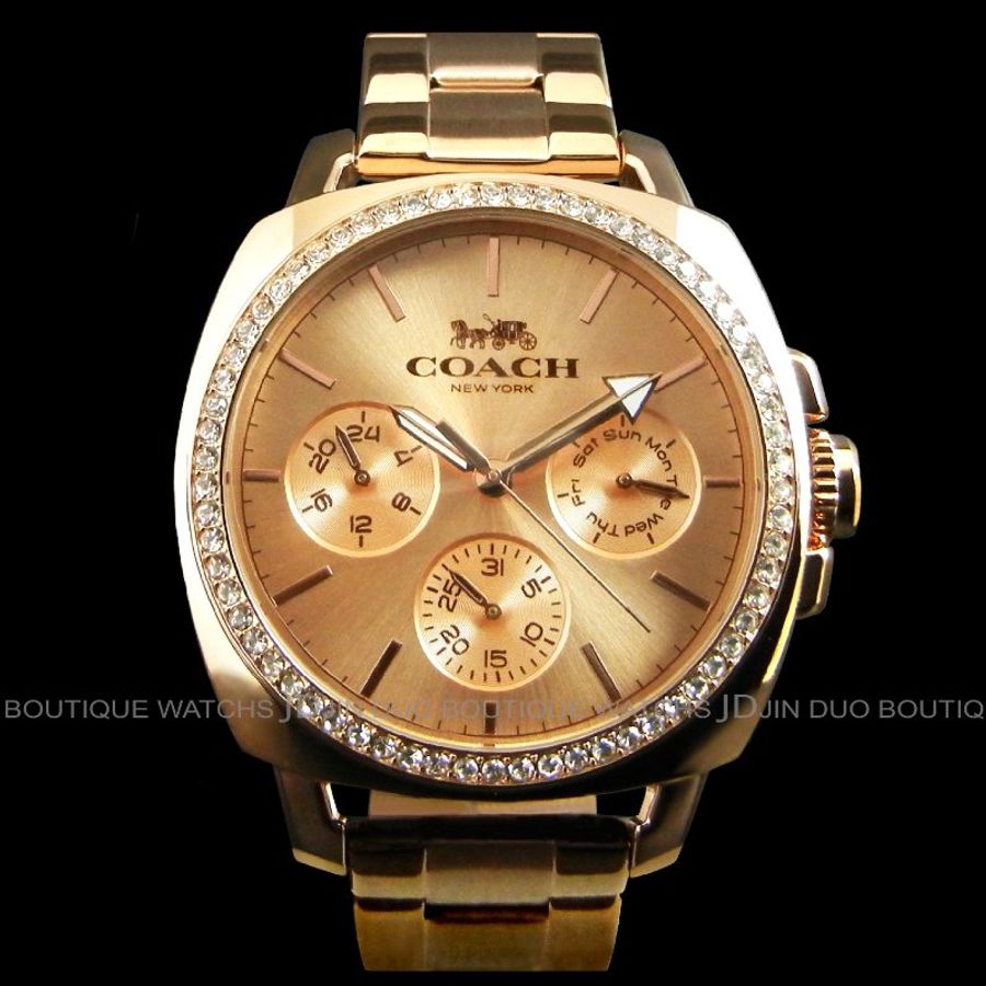 金鐸精品~2326 COACH 蔻馳 Boyfriend系列 三眼水鑽鑲飾玫瑰金石英女用腕錶 全新品-0