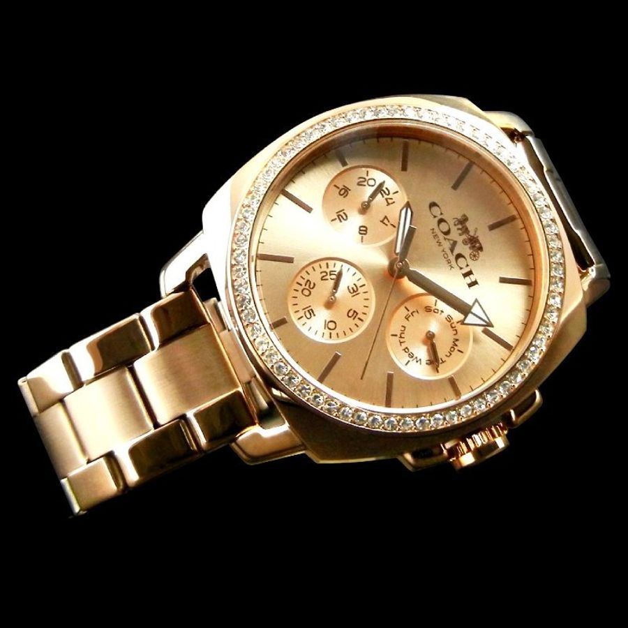 金鐸精品~2326 COACH 蔻馳 Boyfriend系列 三眼水鑽鑲飾玫瑰金石英女用腕錶 全新品-1