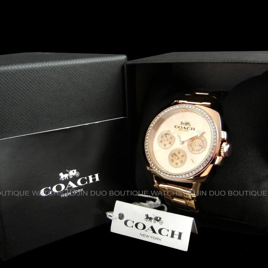 金鐸精品~2326 COACH 蔻馳 Boyfriend系列 三眼水鑽鑲飾玫瑰金石英女用腕錶 全新品-5