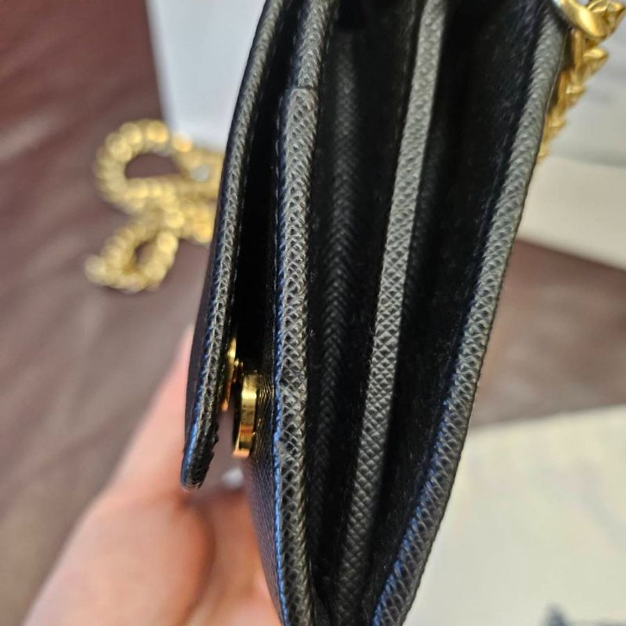 全新 PRADA Saffiano woc 金字浮刻牛皮翻蓋式長夾/鍊帶包 兩用 專櫃正品 有專櫃保證卡-3