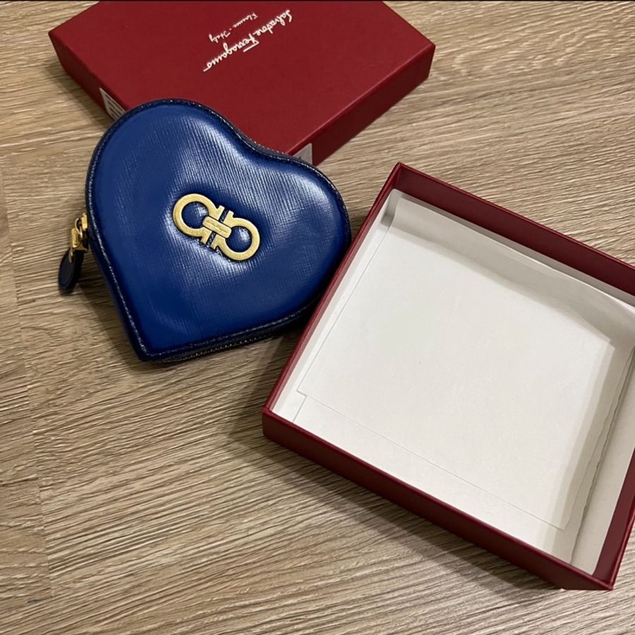瑞奇二手精品 salvatore 牛皮防刮 藍色零錢包-0