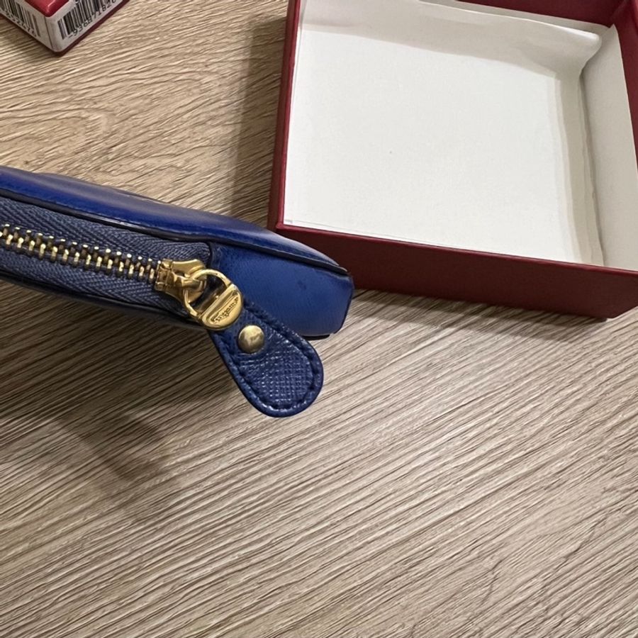 瑞奇二手精品 salvatore 牛皮防刮 藍色零錢包-1