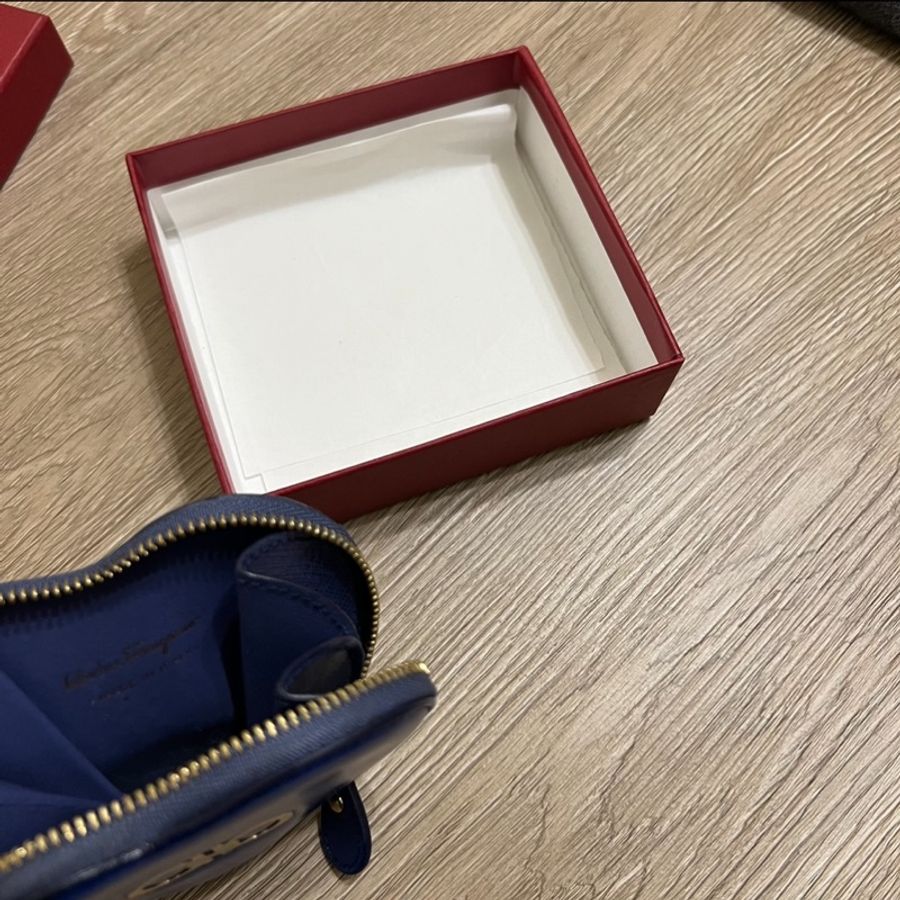 瑞奇二手精品 salvatore 牛皮防刮 藍色零錢包-3