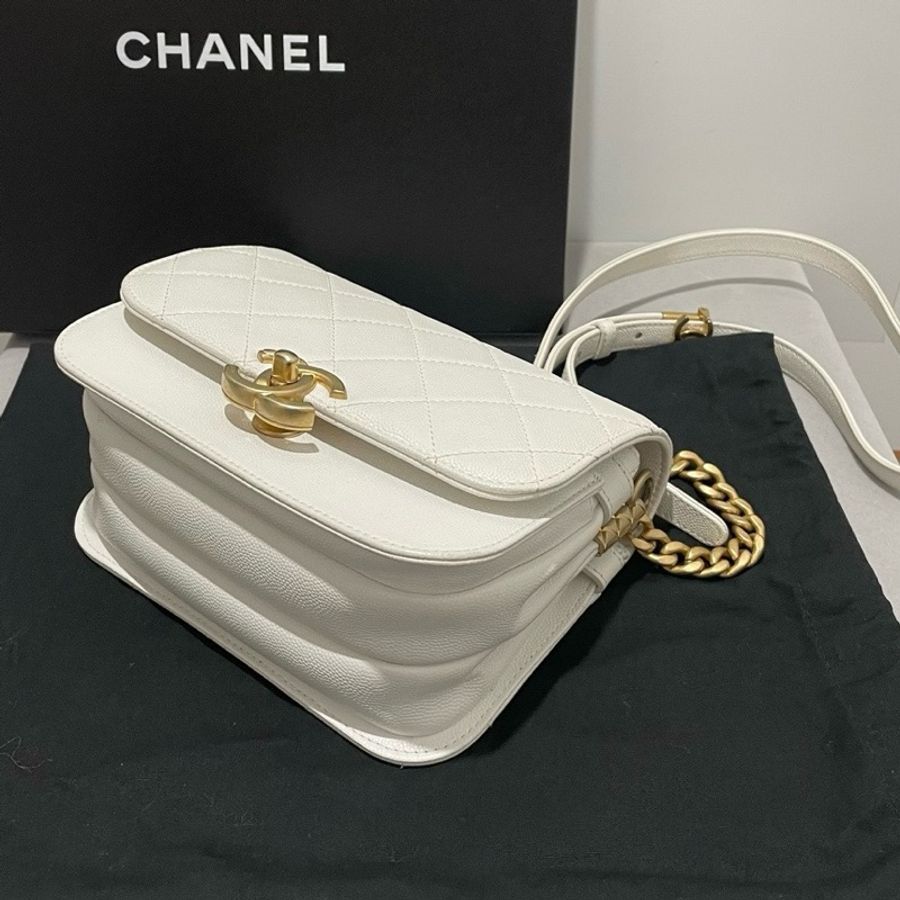 Chanel 荔枝皮白金Camera Bag-4