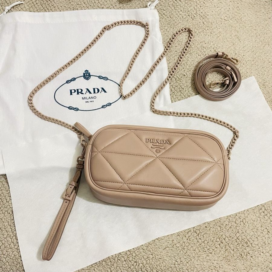 正品 Prada 經典浮雕LOGO迷你兩用相機包-1