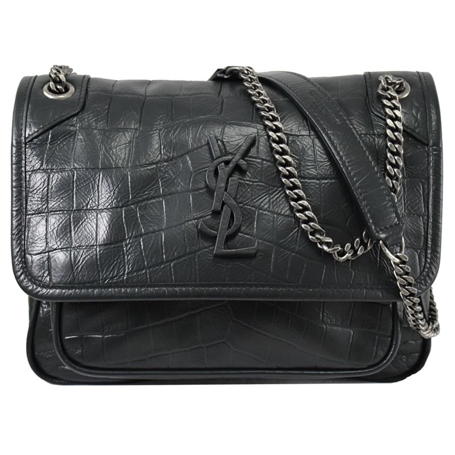 （極新）YSL Saint Laurent NIKI 鱷魚壓紋揉製小牛皮翻蓋肩斜背鍊包(中號） 容量完美💕-0