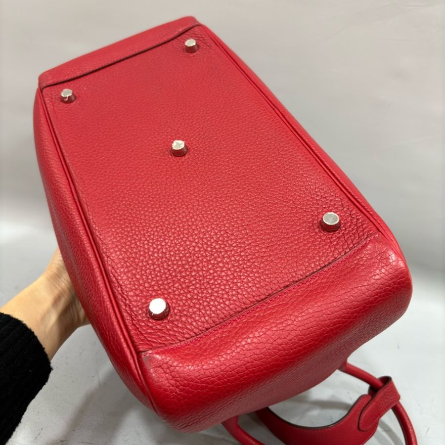 HERMES 紅色 TC皮 銀釦 LINDY 34-12