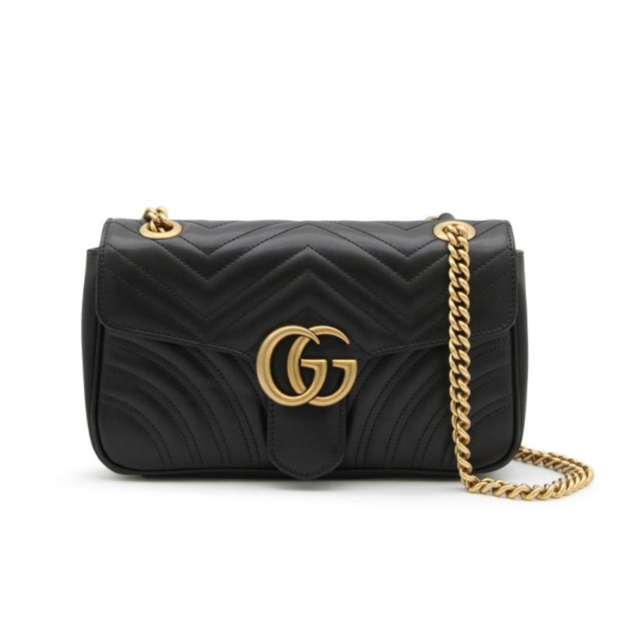【GUCCI 古馳】GG Small Marmont 皮革 小款 肩背包 黑色 443497-0