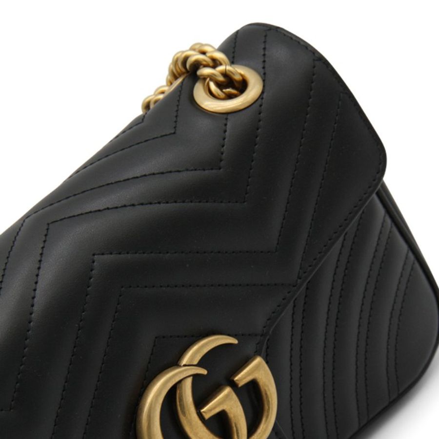 【GUCCI 古馳】GG Small Marmont 皮革 小款 肩背包 黑色 443497-2
