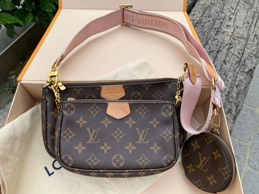 二手LV Multi Pochette Accessoires粉色背帶五合一麻將包腋下包M44840-0