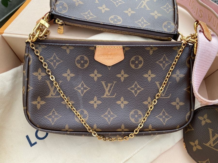 二手LV Multi Pochette Accessoires粉色背帶五合一麻將包腋下包M44840-2