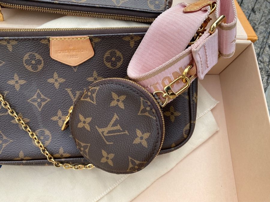 二手LV Multi Pochette Accessoires粉色背帶五合一麻將包腋下包M44840-4