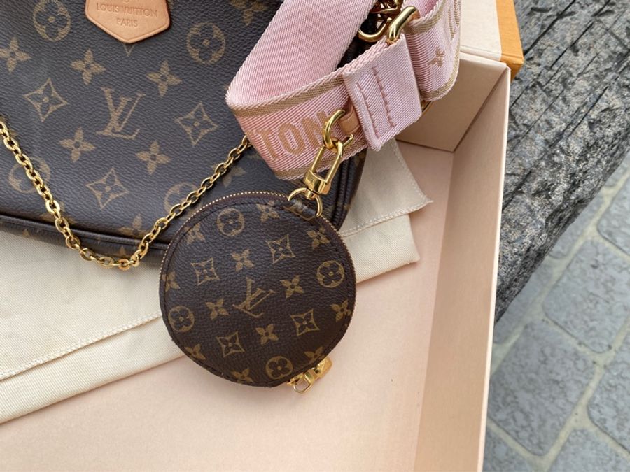 二手LV Multi Pochette Accessoires粉色背帶五合一麻將包腋下包M44840-5
