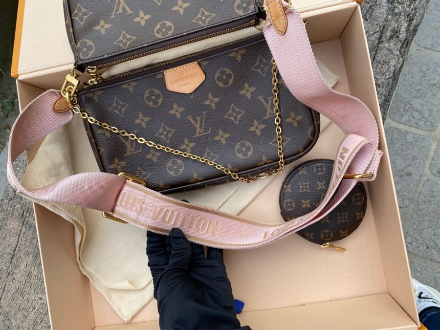 二手LV Multi Pochette Accessoires粉色背帶五合一麻將包腋下包M44840-8