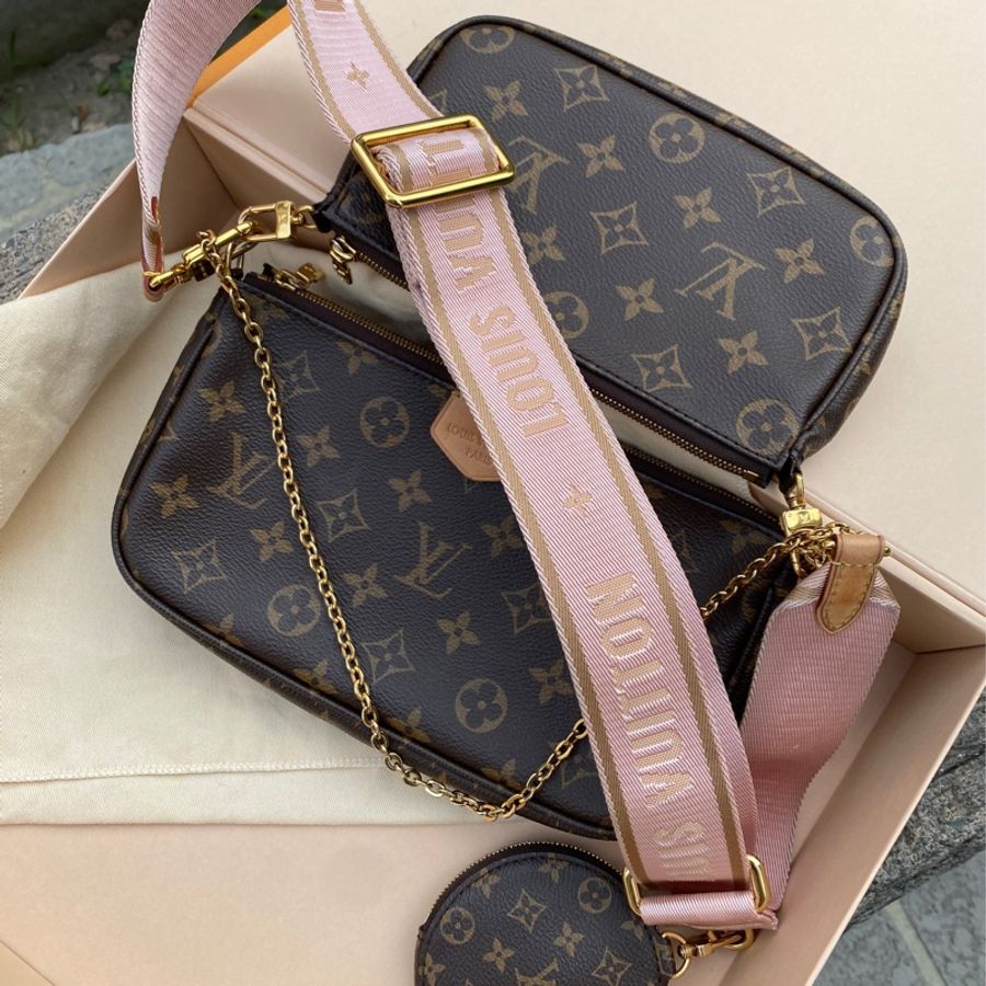二手LV Multi Pochette Accessoires粉色背帶五合一麻將包腋下包M44840-9