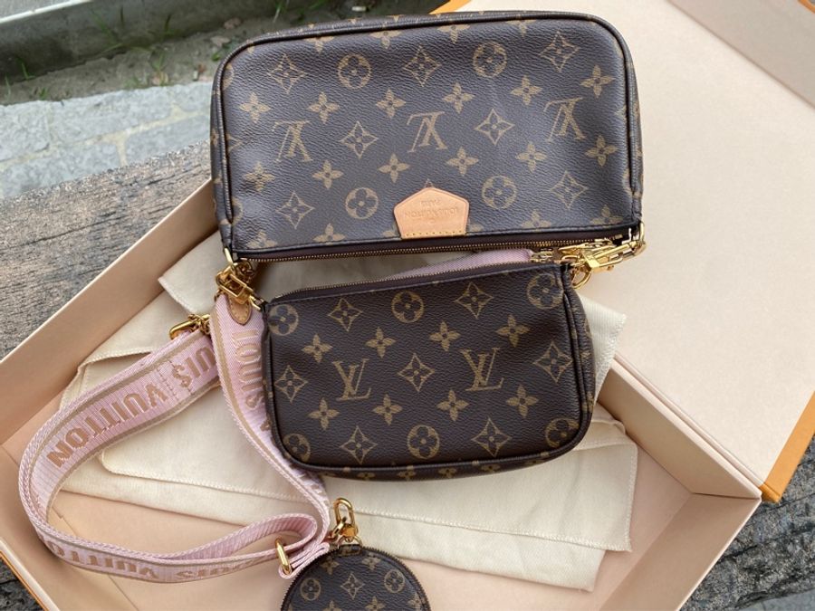 二手LV Multi Pochette Accessoires粉色背帶五合一麻將包腋下包M44840-11