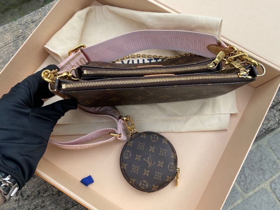二手LV Multi Pochette Accessoires粉色背帶五合一麻將包腋下包M44840-12