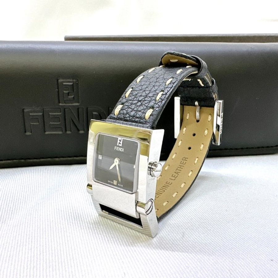 FENDI Orologi黑色皮帶石英腕錶-2