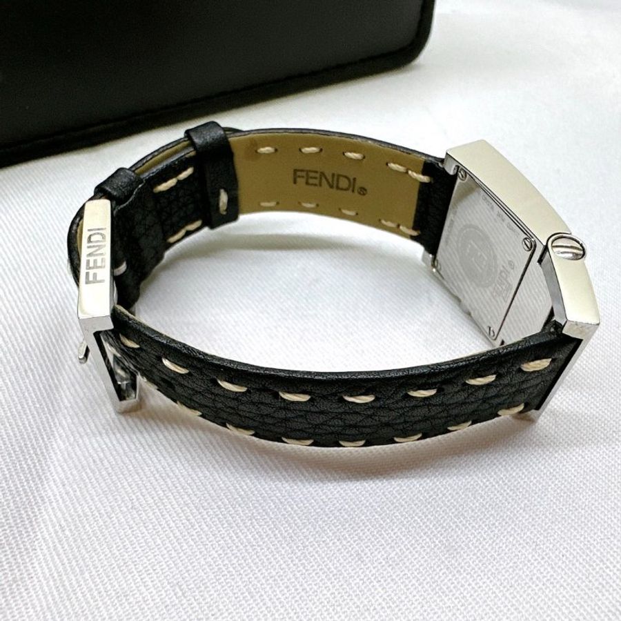 FENDI Orologi黑色皮帶石英腕錶-5