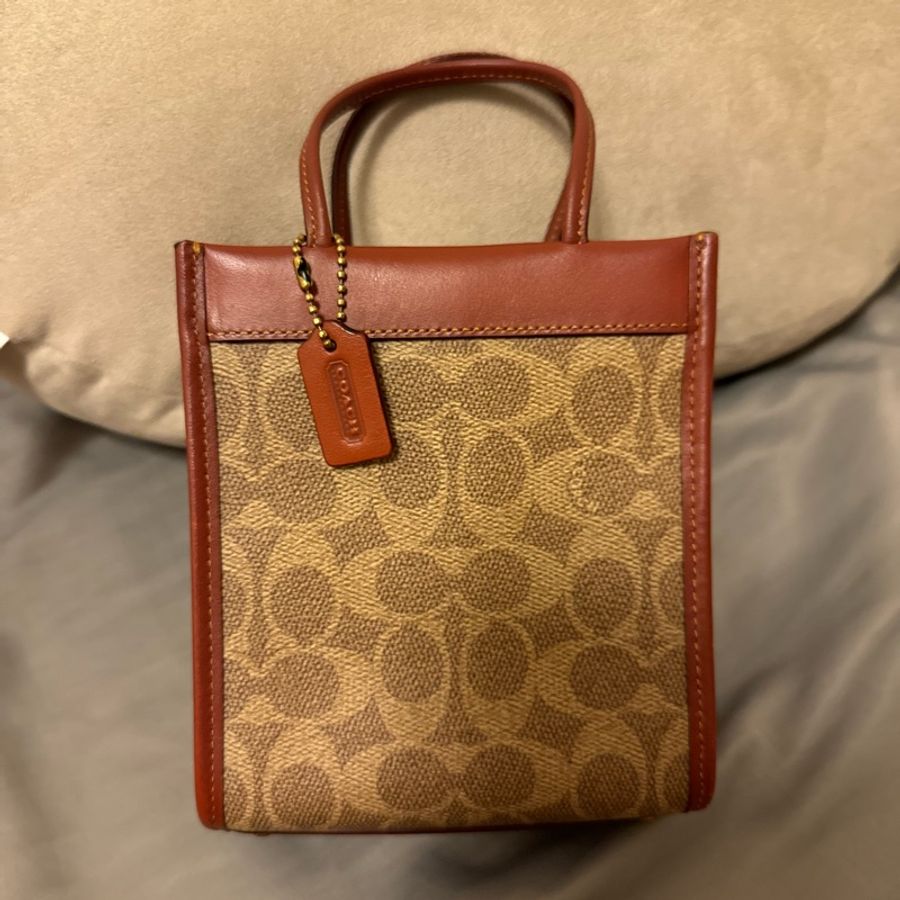 二手 COACH 塗層帆布印花迷你托特手袋 手機包 小廢包-5