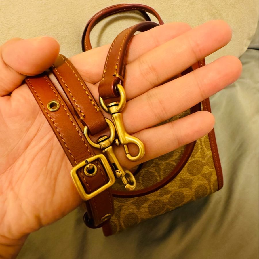 二手 COACH 塗層帆布印花迷你托特手袋 手機包 小廢包-17