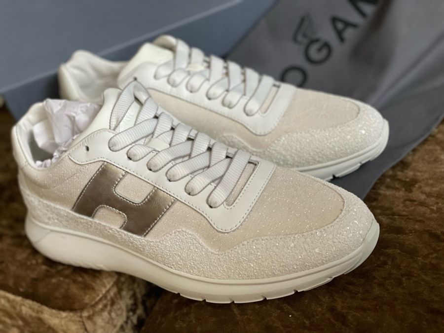 Hogan 白色細砂亮片休閒鞋-1